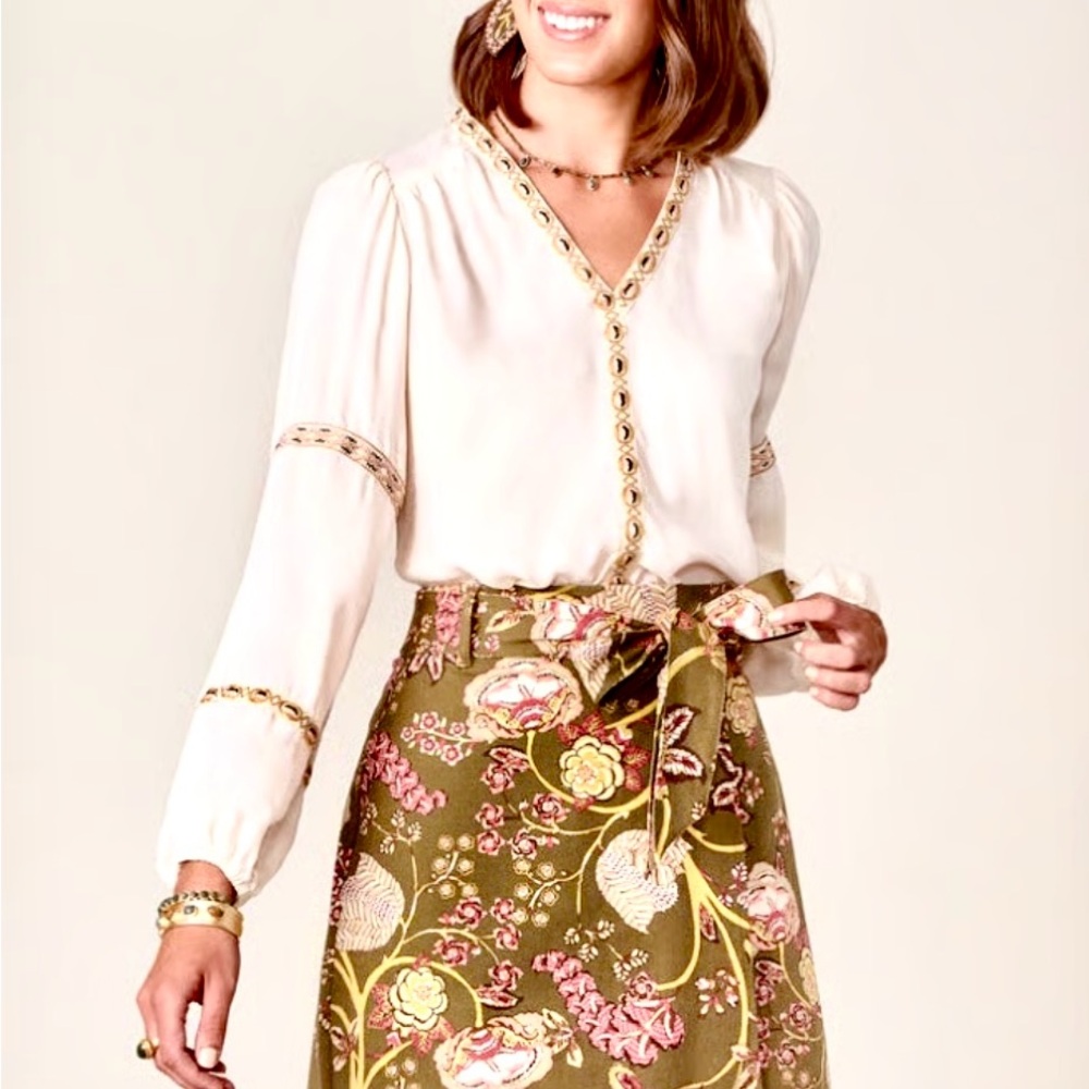 SPARTINA 449 Women's Cupro Embroidered 
Blouse + SPARTINA Stretch Skirt-S